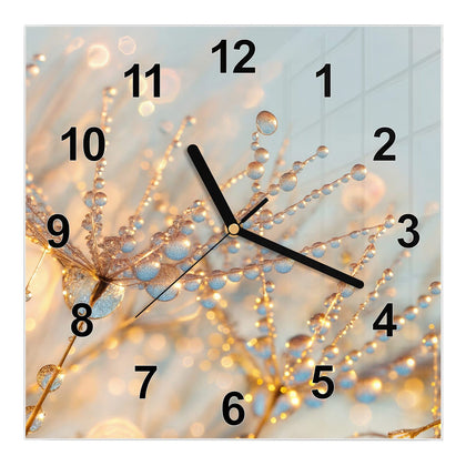 Wanduhr Quadratisch mit dem Motiv Glitzernde Tautropfen