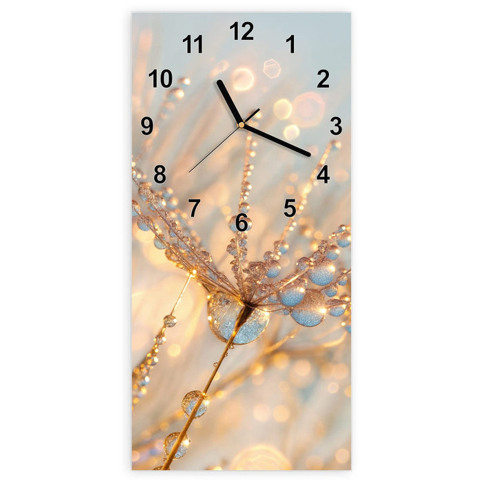 Wanduhr Tautropfen Panorama aus Glas – Hochformat 30 × 60 cm mit Ziffernblatt Modern
