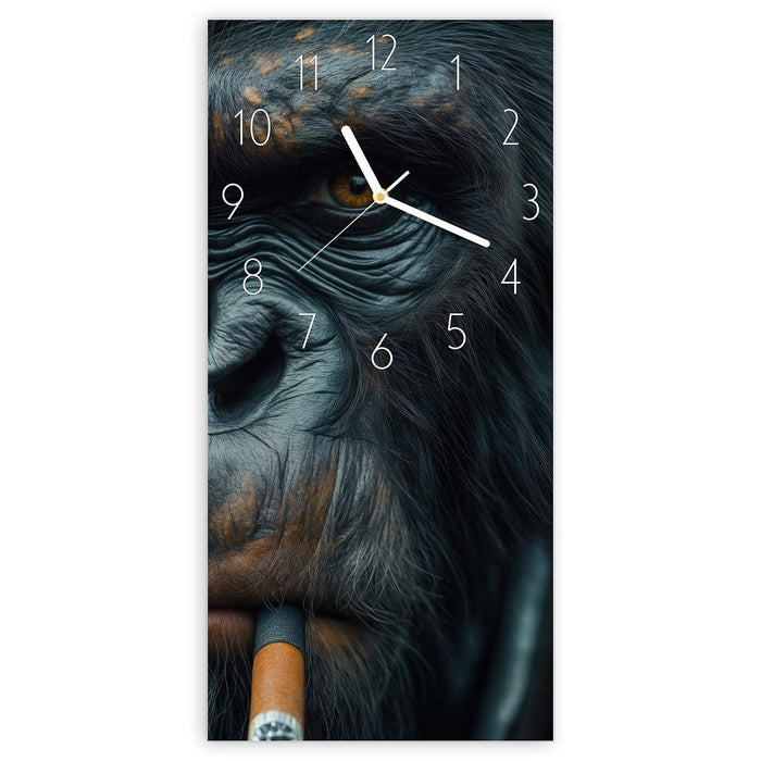 Wanduhr Rauchender Affe aus Glas – Hochformat 30 × 60 cm mit Ziffernblatt Elegant