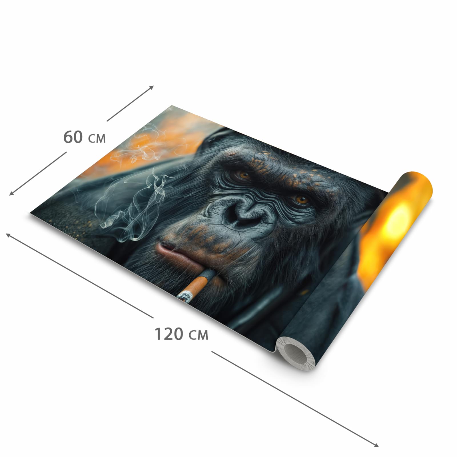 Geräuschdämpfender Teppich für die Küche mit Motiv Rauchender Affe in der Größe 60x180 cm