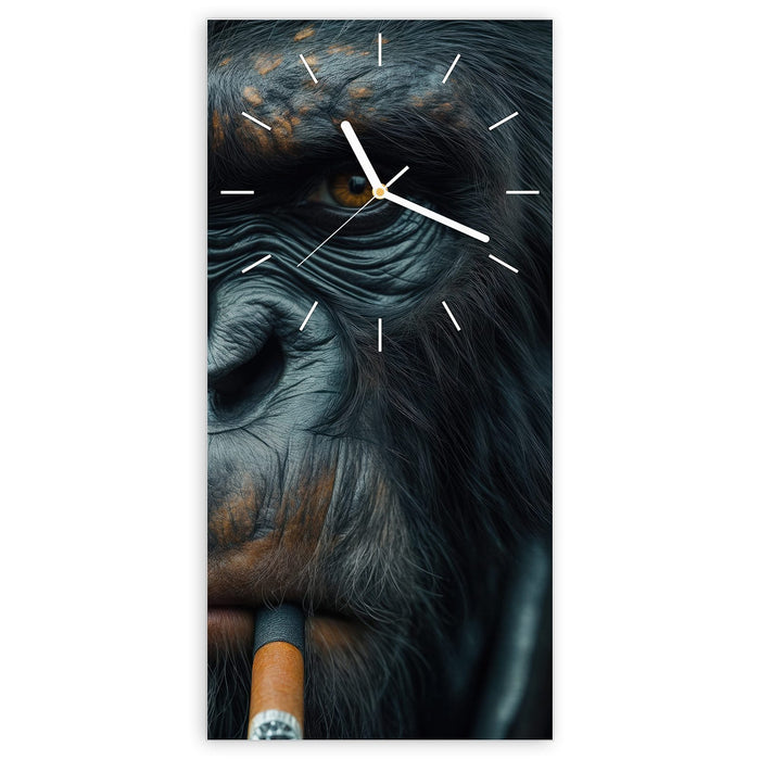 Wanduhr Rauchender Affe aus Glas – Hochformat 30 × 60 cm mit Ziffernblatt Linie