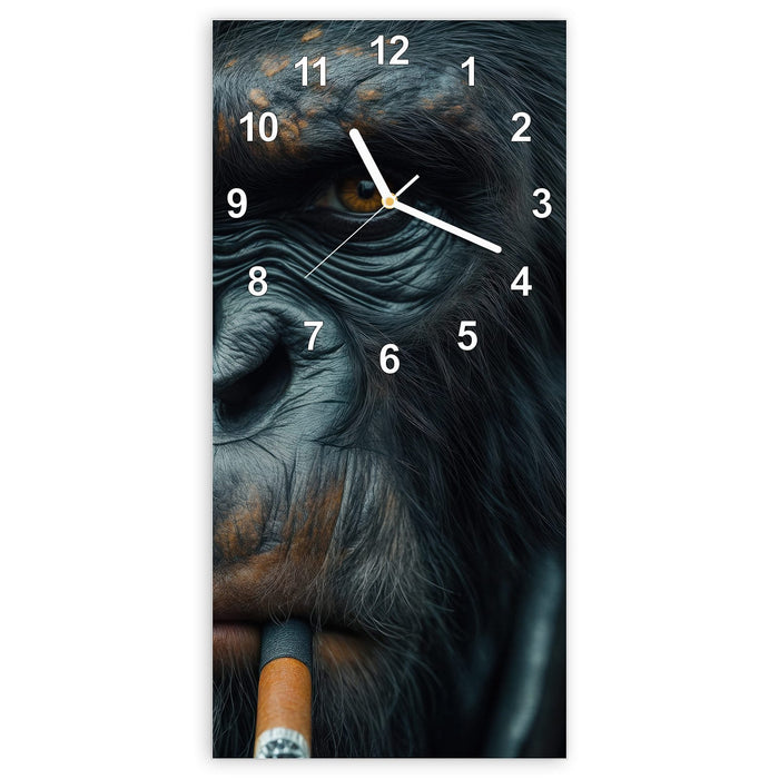 Wanduhr Rauchender Affe aus Glas – Hochformat 30 × 60 cm mit Ziffernblatt Modern