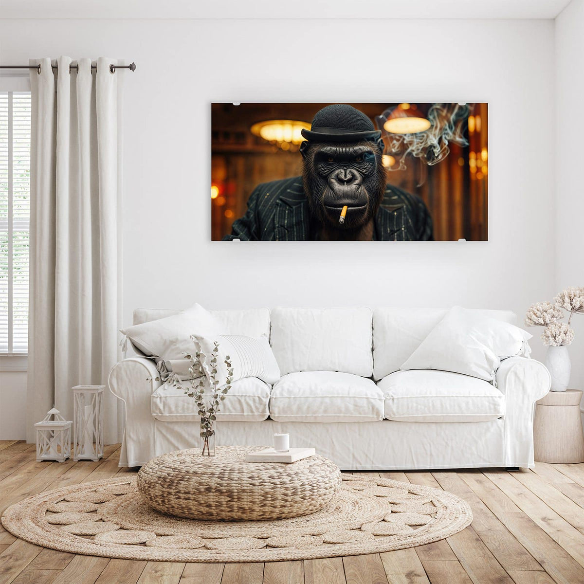 Aufhängung liegt bei – Motiv später wechselbar – Wandbild - Gorilla im Anzug - Querformat