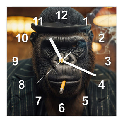 Wanduhr Quadratisch mit dem Motiv Gorilla im Anzug