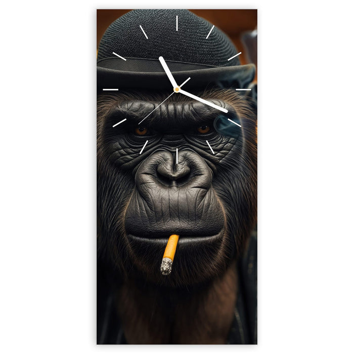 Wanduhr Rauchender Gorilla aus Glas – Hochformat 30 × 60 cm mit Ziffernblatt Linie