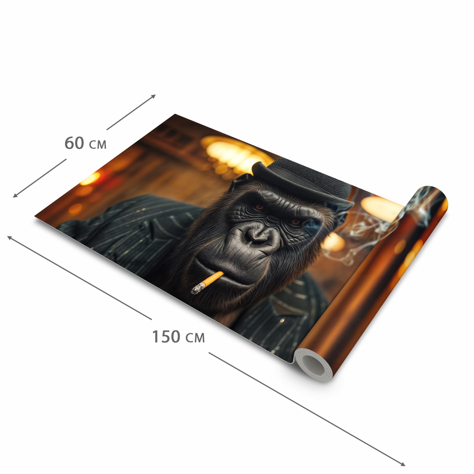 Strapazierfähiger waschbarer Küchenläufer mit Motiv Rauchender Gorilla in der Größe 60x180 cm