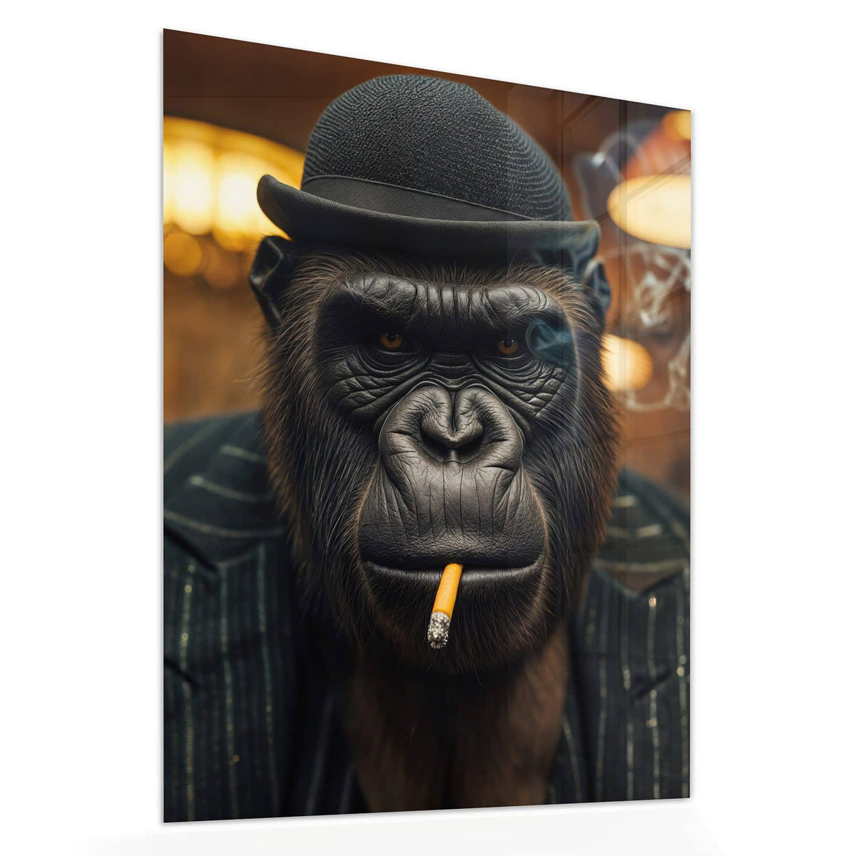 Echtglas, 4 mm – kein Acryl, keine Folie – Wandbild - Gorilla im Anzug - Hochformat