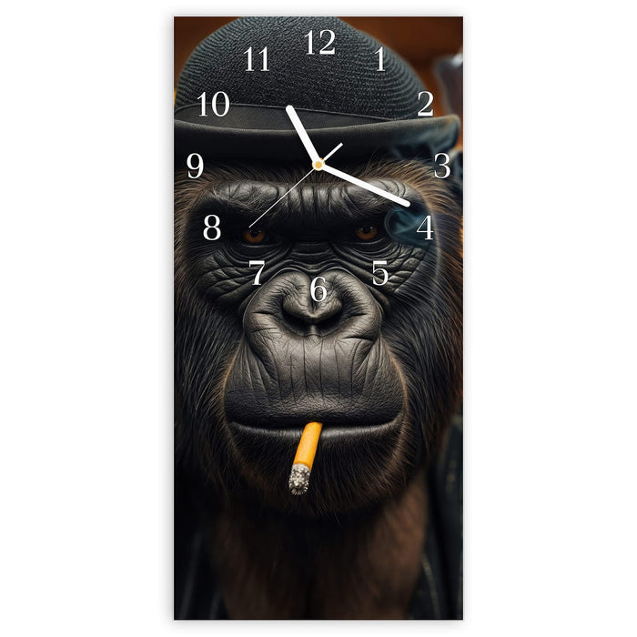 Wanduhr Rauchender Gorilla aus Glas – Hochformat 30 × 60 cm mit Ziffernblatt Klassisch