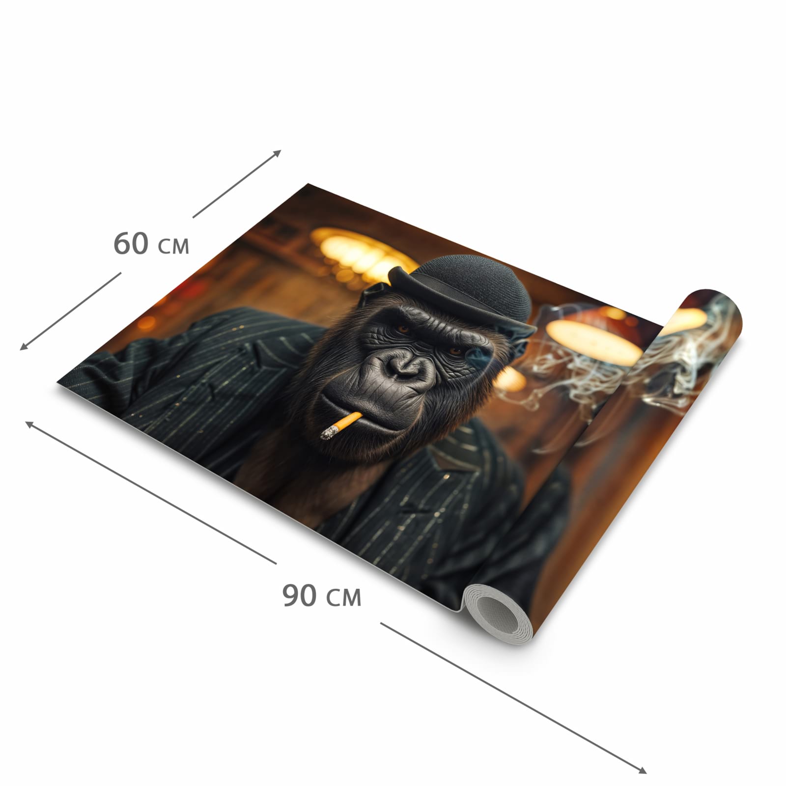 Bodenschonender moderner Küchenläufer mit Motiv Rauchender Gorilla in der Grösse 60x180 cm