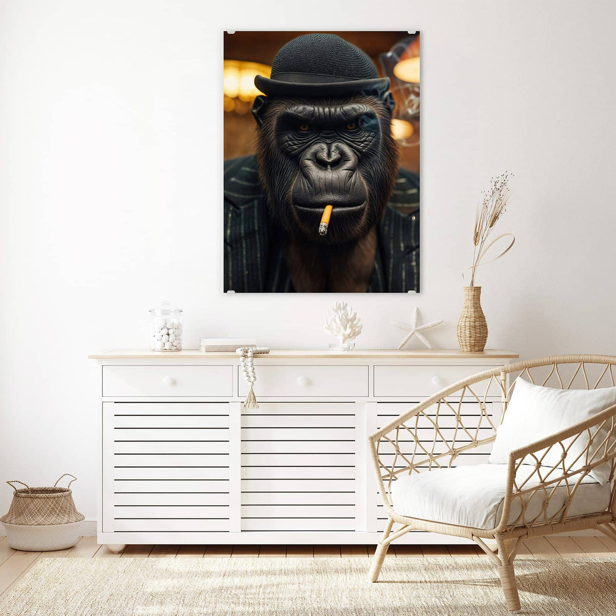 Aufhängung liegt bei – Motiv später wechselbar – Wandbild - Gorilla im Anzug - Hochformat