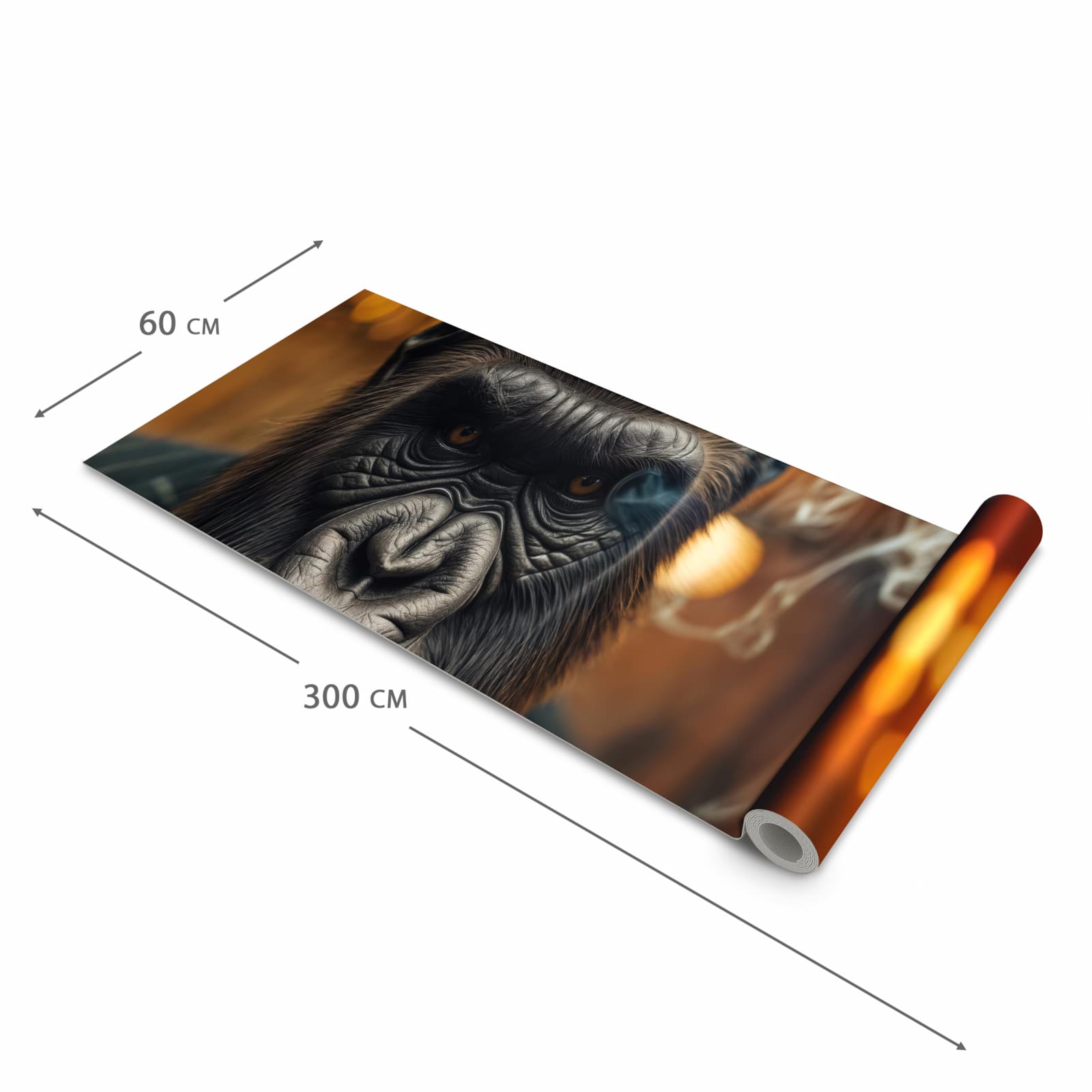 Feuchtigkeitsresistenter Küchenläufer mit Motiv Rauchender Gorilla in der Größe 60x180 cm