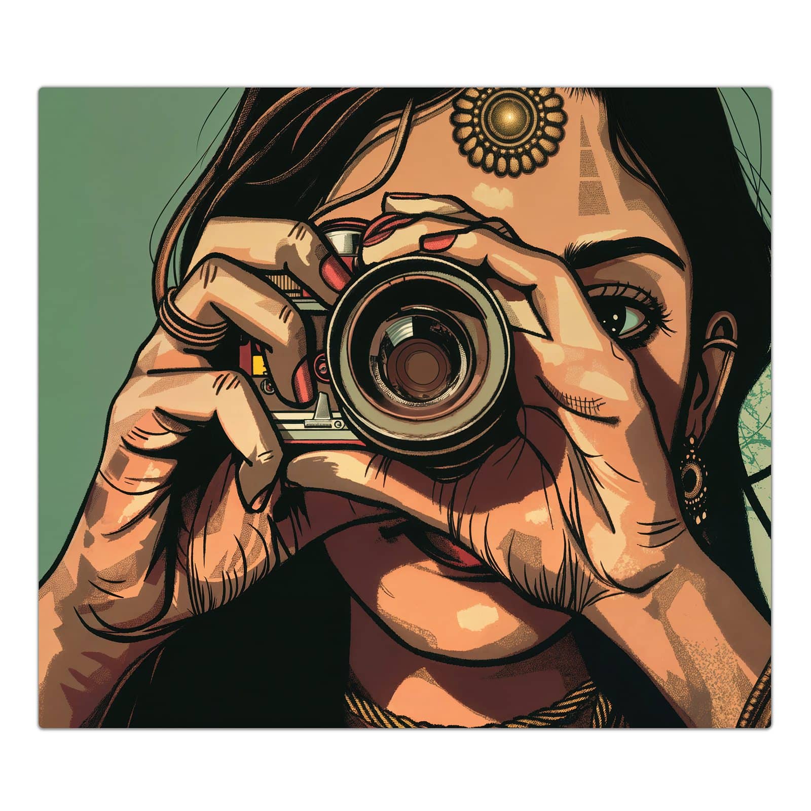 1-teilige Herdabdeckung für Induktionsfeld mit Frau Mit Kamera-Motiv in der Frontansicht #grösse_1-Teilig (60x52cm)