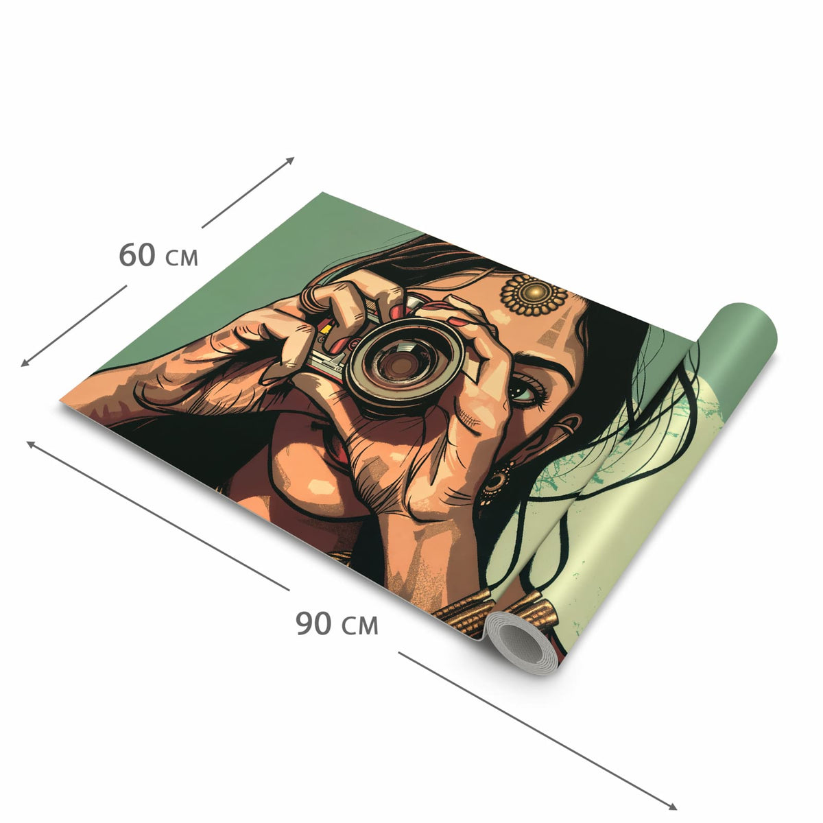 Langlebiger rutschfester Küchenteppich mit Motiv Frau Mit Kamera in der Grösse 60x150 cm