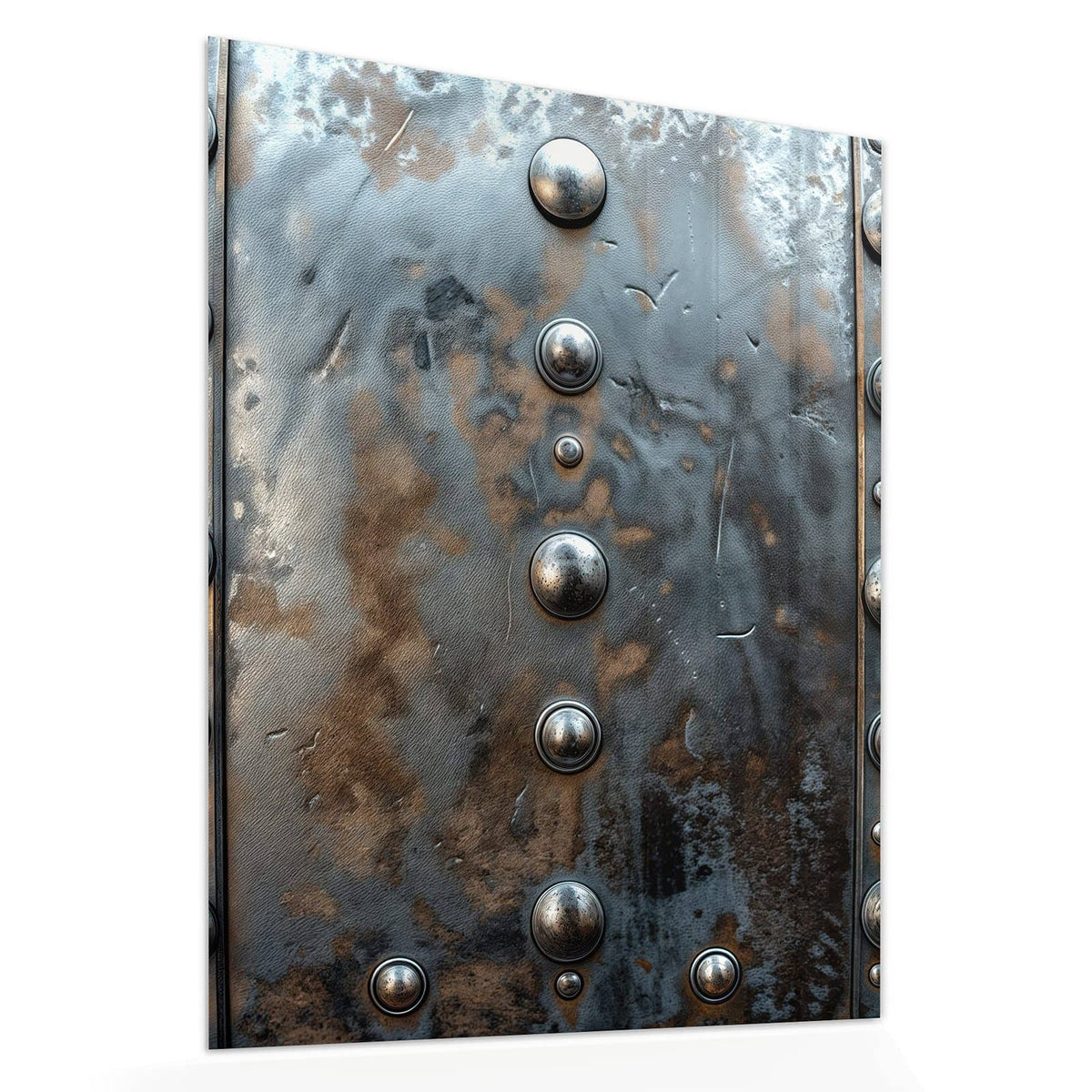 Echtglas, 4 mm – kein Acryl, keine Folie – Wandbild - Stahlplatte mit Nieten - Hochformat