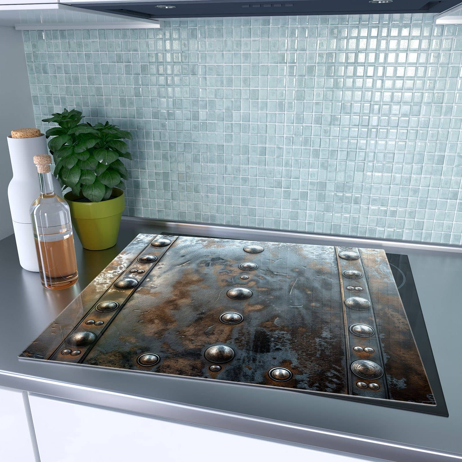 1-teilige Herdabdeckplatten mit Metallstruktur-Motiv auf dem Ceranfeld