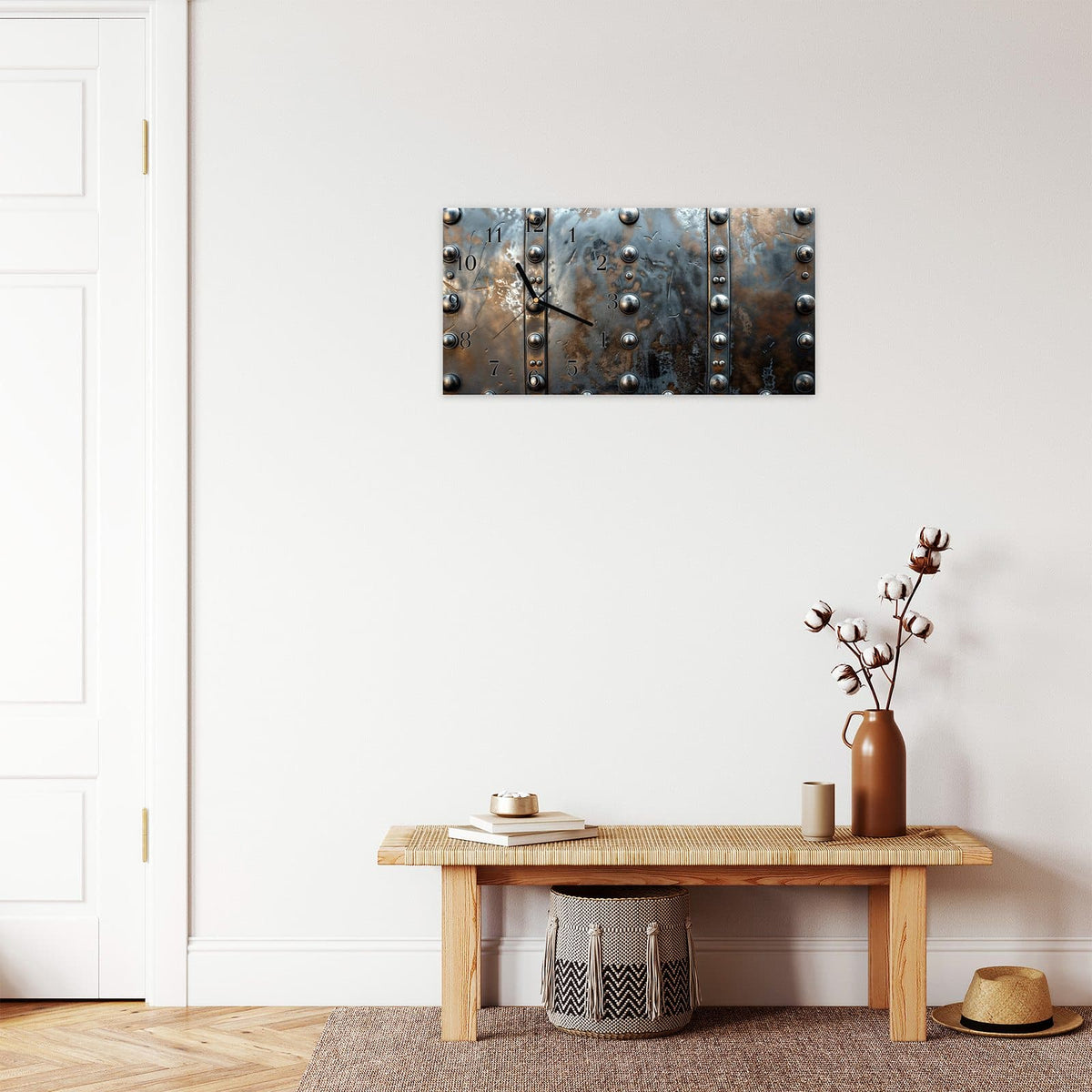 Moderne Wanduhr aus Glas mit Farbtiefe – Wanduhr Metallstruktur aus Glas – Querformat 60 × 30 cm
