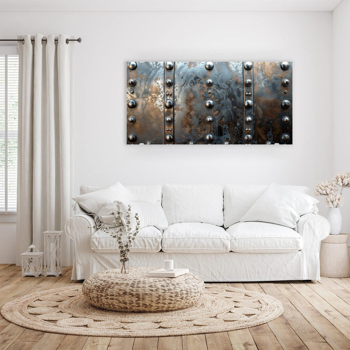 Wandbild - Stahlplatte mit Nieten - Querformat – Genietete Metallplatten mit Patina