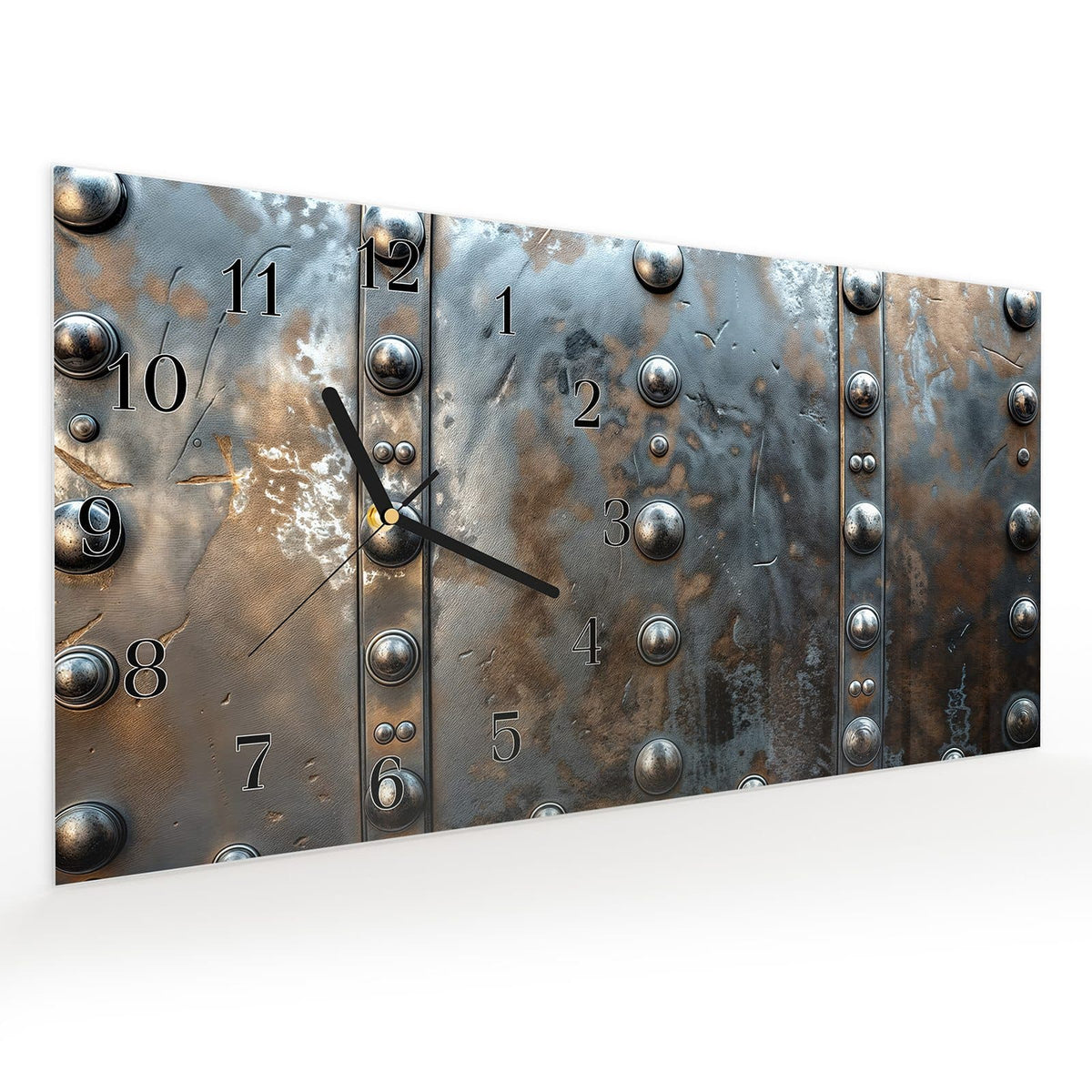 Vormontiert – mit Schwebeeffekt – Wanduhr Metallstruktur aus Glas – Querformat 60 × 30 cm