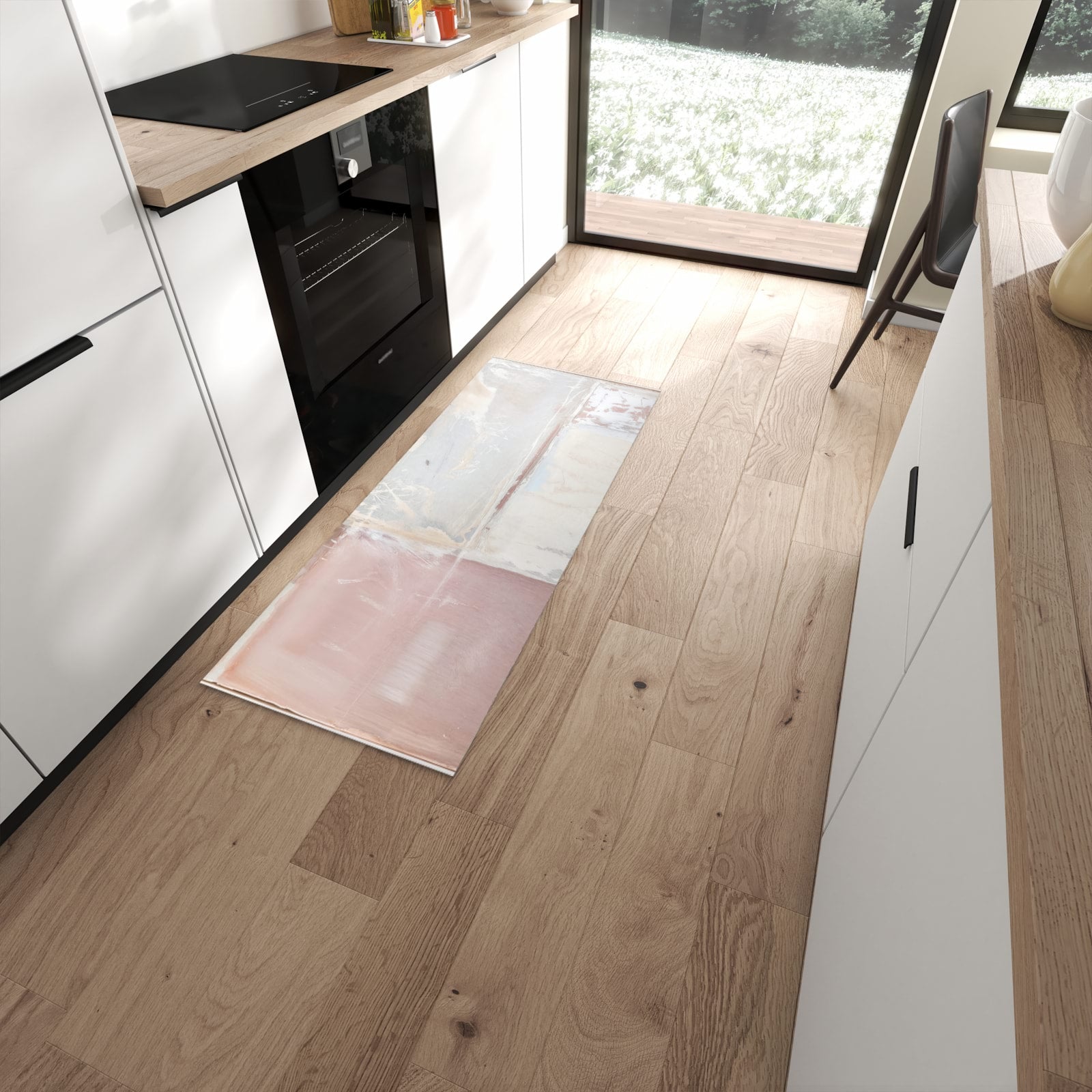 Ordnungsschaffender Küchenläufer mit Motiv Zarte Strukturen in moderner Küche #grösse_60 x 150 cm