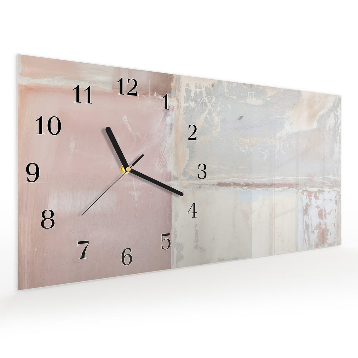 Vormontiert – mit Schwebeeffekt – Wanduhr Zarte Strukturen aus Glas – Querformat 60 × 30 cm