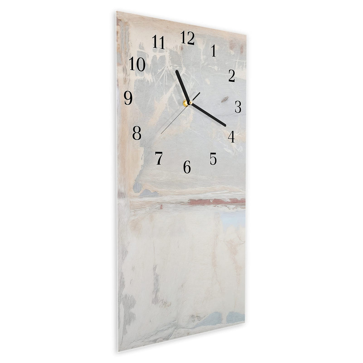 Vormontiert – mit Schwebeeffekt – Wanduhr Zarte Strukturen aus Glas – Hochformat 30 × 60 cm