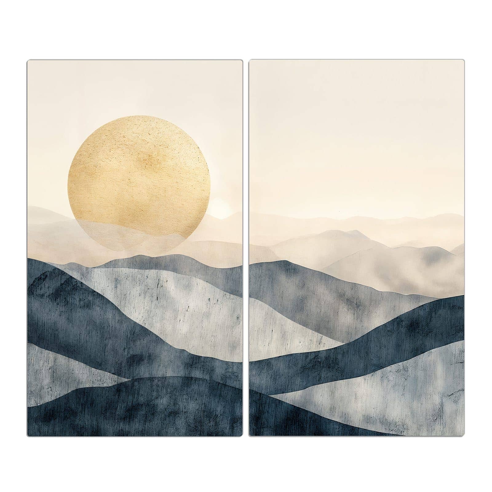 2-teilige Glasplatte für Herd mit Sonnenaufgang Hügel-Motiv in der Frontansicht #grösse_2-Teilig (60x52cm)