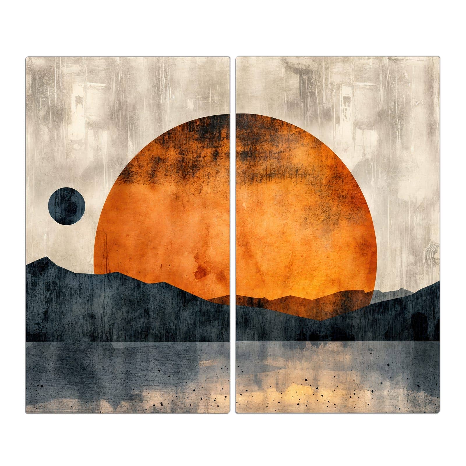 2-teilige Herdabdeckplatten mit Sonnenuntergang Kunst-Motiv in der Frontansicht