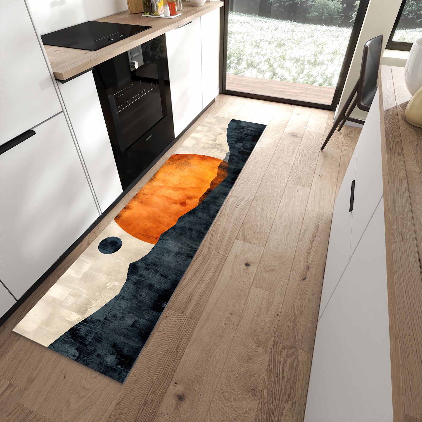 Rutschfester Küchenläufer mit Motiv Sonnenuntergang Kunst für sicheren Stand in moderner Küche
