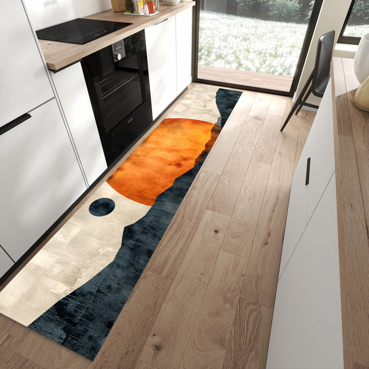 13 Größen – von 60 × 90 bis 80 × 300 cm – Küchenläufer - Orange Sonne über Bergen