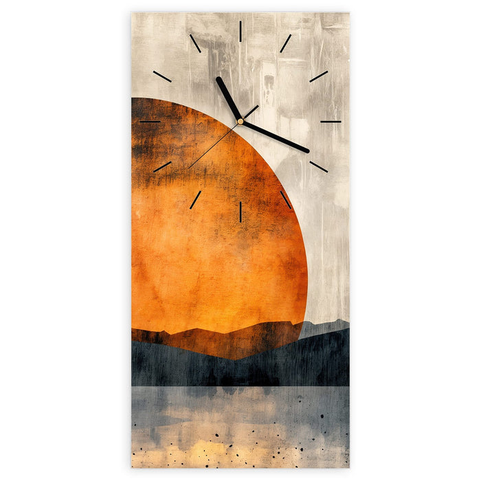 Wanduhr Sonnenuntergang Kunst aus Glas – Hochformat 30 × 60 cm mit Ziffernblatt Linie