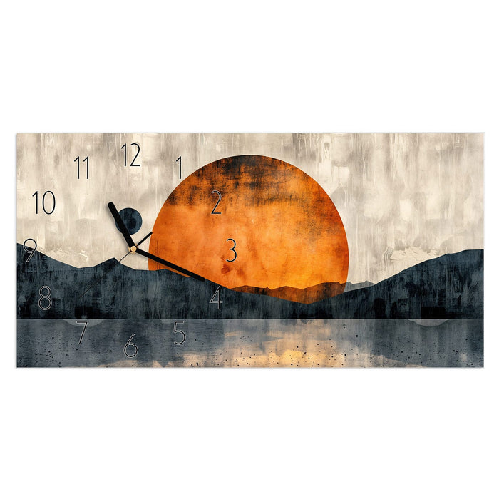 Wanduhr Sonnenuntergang Kunst aus Glas – Querformat 60 × 30 cm mit Ziffernblatt Elegant