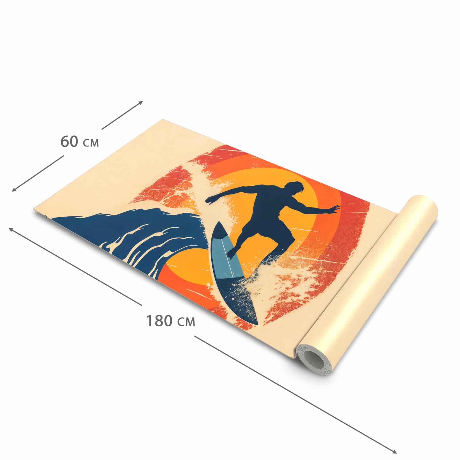 Langlebiger waschbarer Küchenteppich mit Motiv Surferwelle in der Größe 60x120 cm