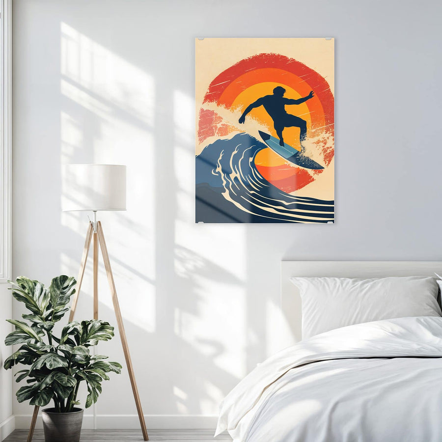 Maße Wandbild - Surfer vor Retrosonne - Hochformat
