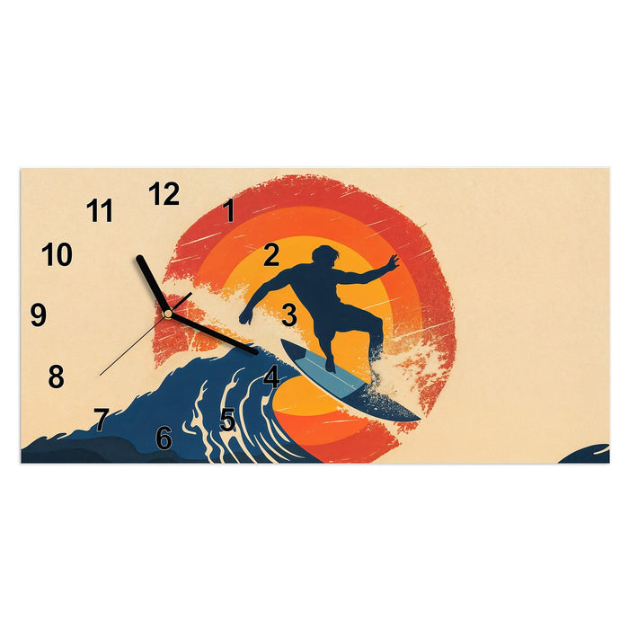 Wanduhr Surferwelle aus Glas – Querformat 60 × 30 cm mit Ziffernblatt Modern