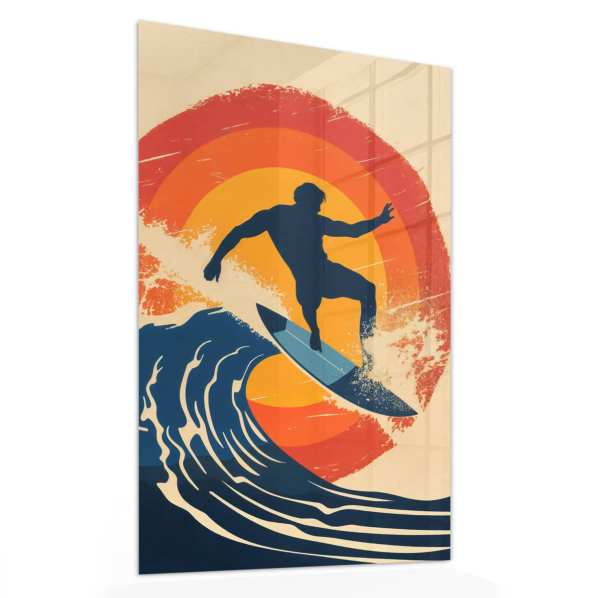 11 Größen – von 30 × 60 bis 60 × 150 cm – Wandbild - Surfer vor Retrosonne - Hochformat