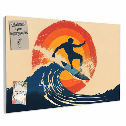 Metall Magnettafel mit dem Motiv Surfer vor Retrosonne