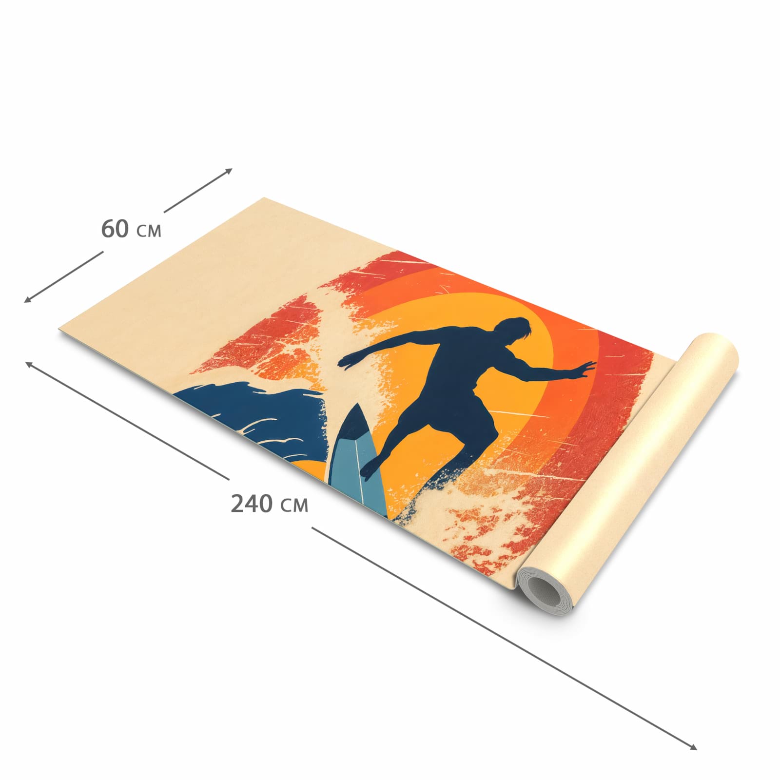 Flacher großer Küchenteppich mit Motiv Surferwelle in der Größe 60x120 cm