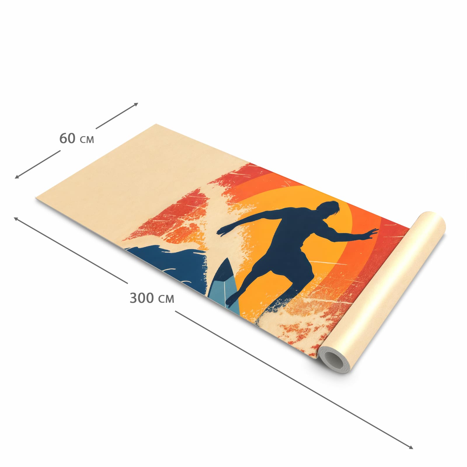 Komfortabler waschbarer Küchenteppich mit Motiv Surferwelle in der Grösse 60x120 cm