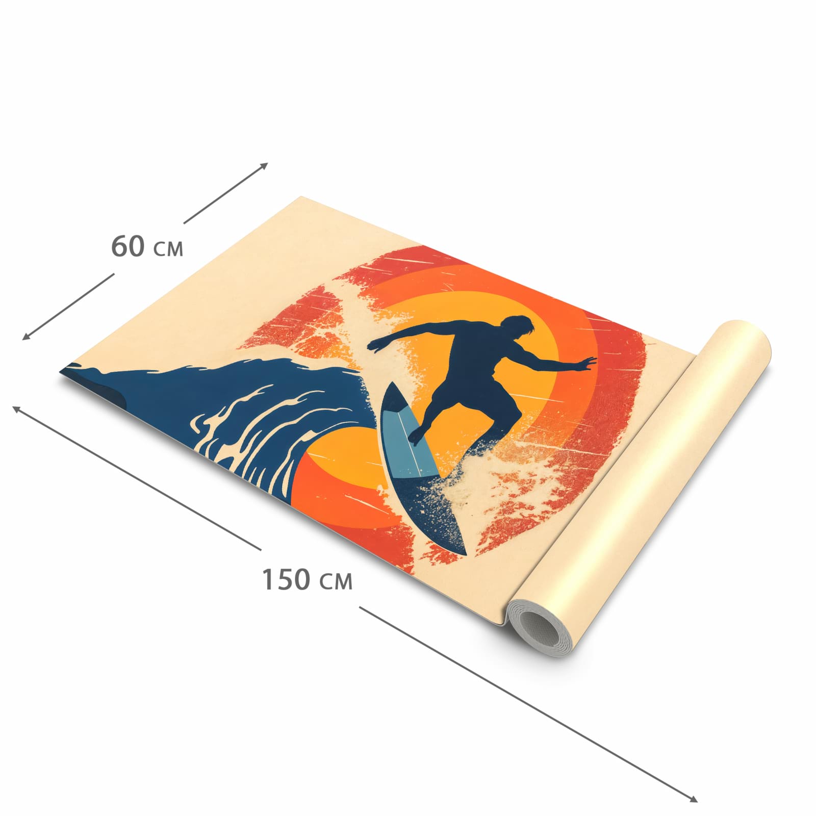 Geruchsneutraler Küchenteppich mit Motiv Surferwelle in der Grösse 60x120 cm zum Waschen