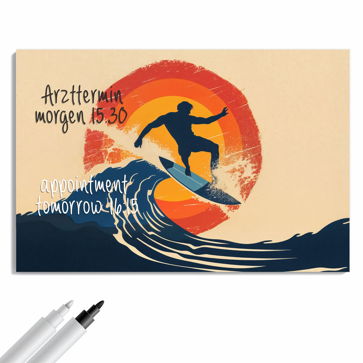 Beschreiben, abwischen, anheften – Metall Magnettafel - Surfer vor Retrosonne