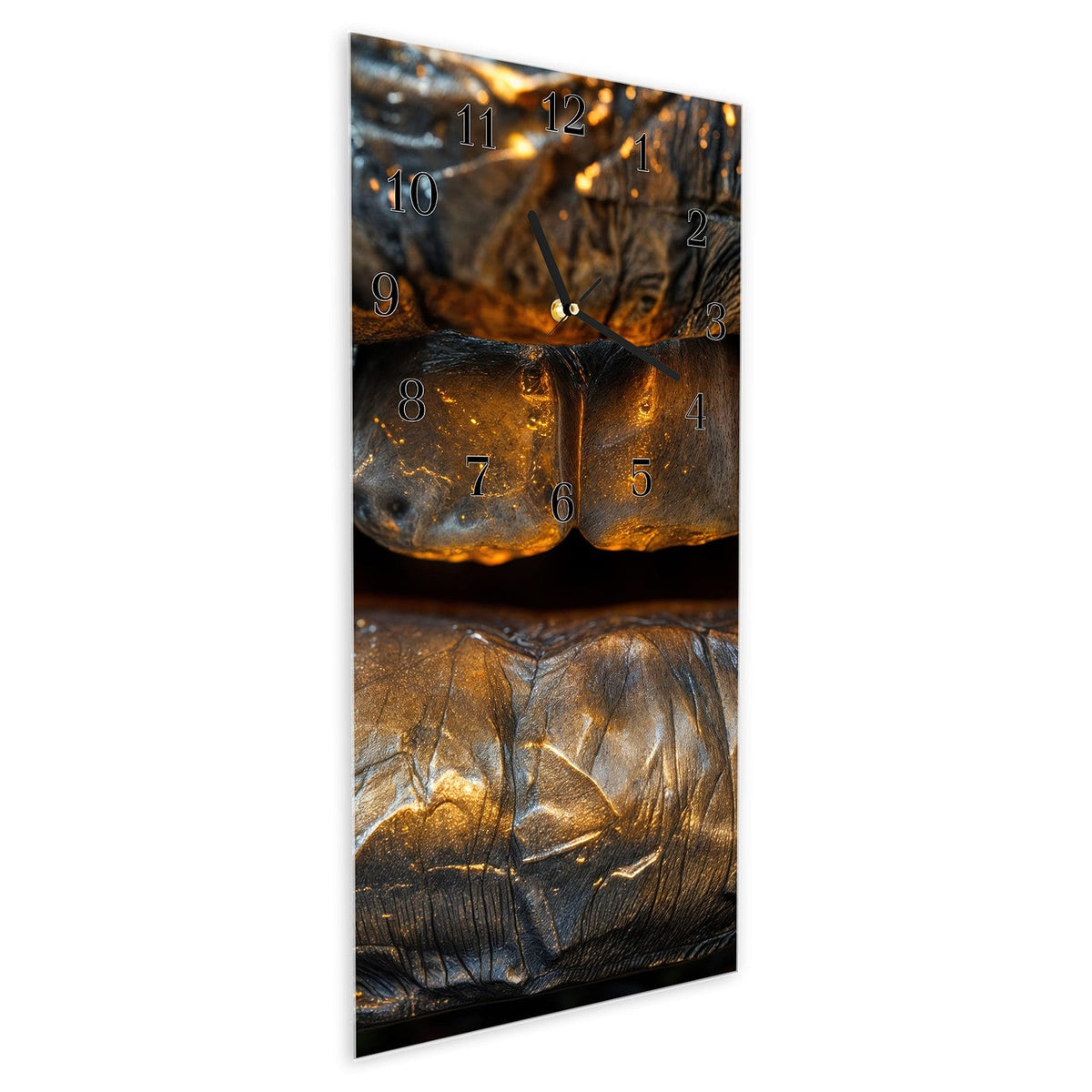 Vormontiert – mit Schwebeeffekt – Wanduhr Metallischer Mund aus Glas – Hochformat 30 × 60 cm