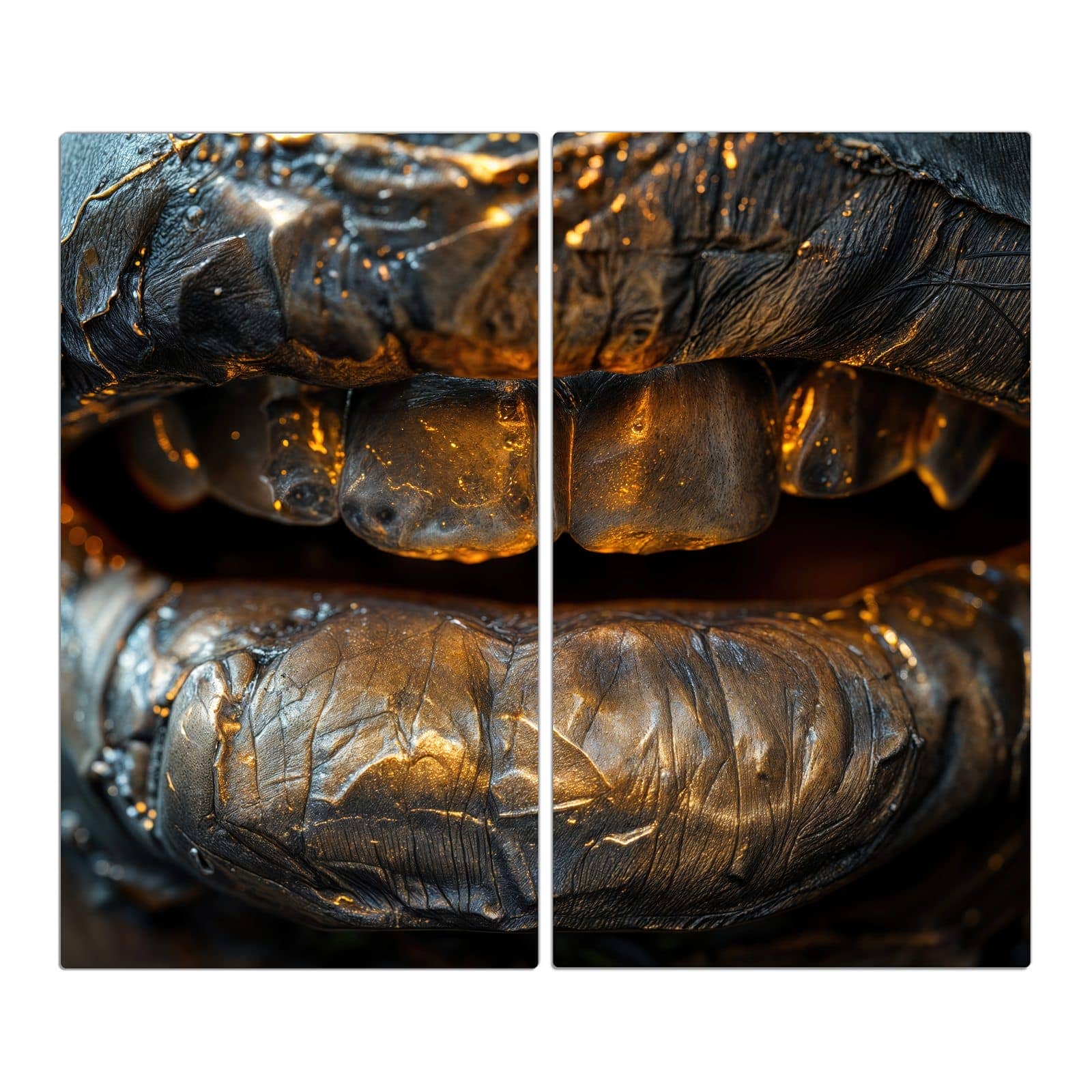 2-teilige Ceranfeld Abdeckplatten mit Metallischer Mund-Motiv in der Frontansicht #grösse_2-Teilig (60x52cm)