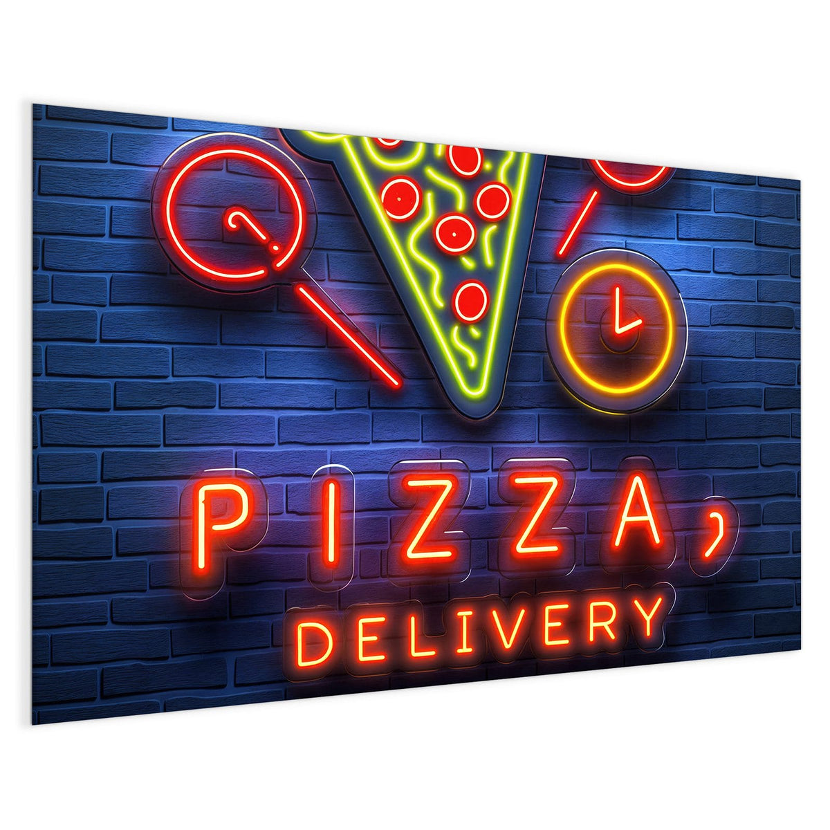 4 mm Glas statt lackiertem Blech – Magnettafel - Pizza in Neonlicht