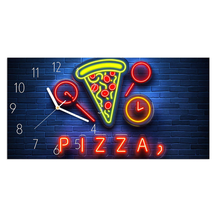 Wanduhr Pizzalieferservice aus Glas – Querformat 60 × 30 cm mit Ziffernblatt Elegant