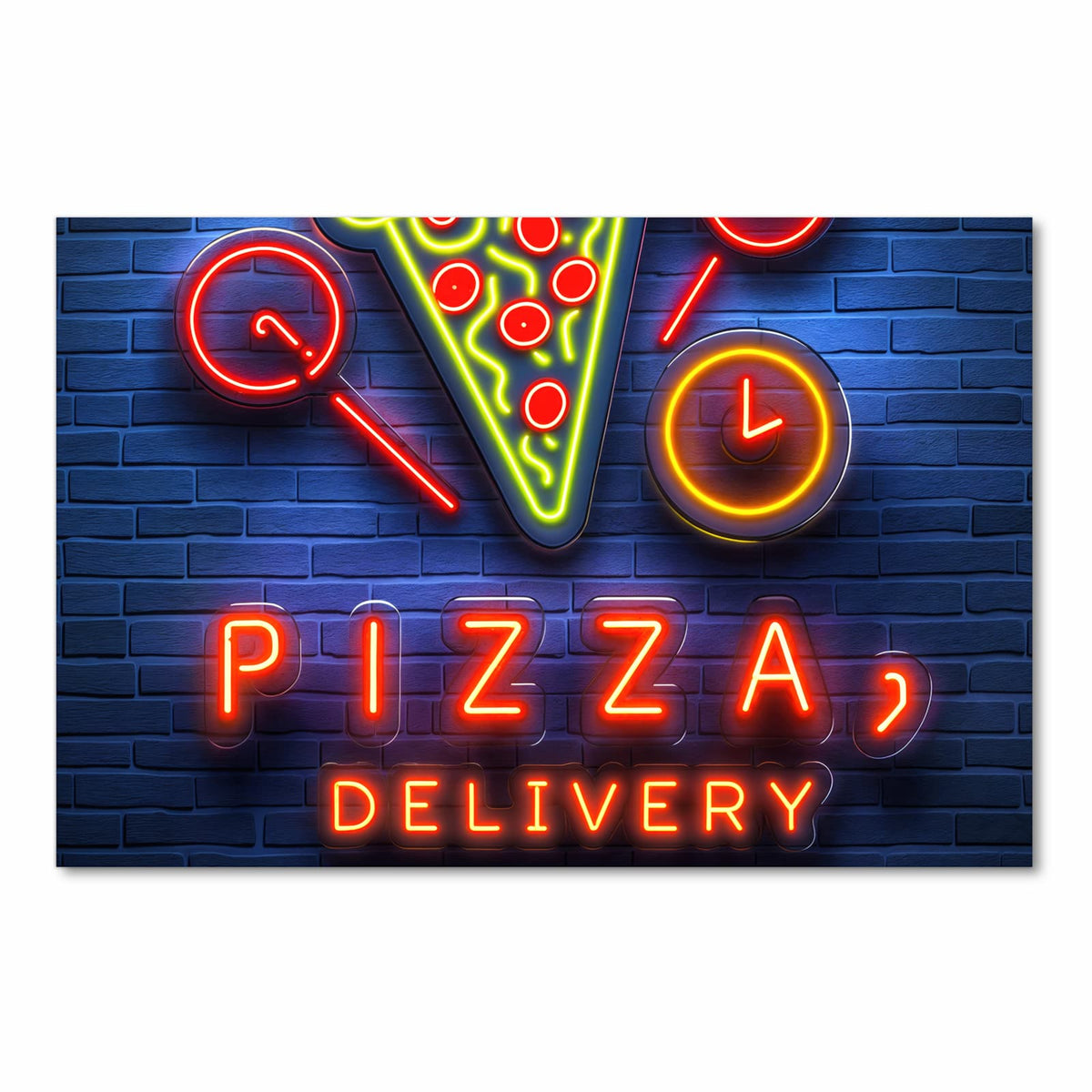 Feuchtigkeitsresistenter moderner Küchenläufer mit Motiv Pizzalieferservice in Frontansicht