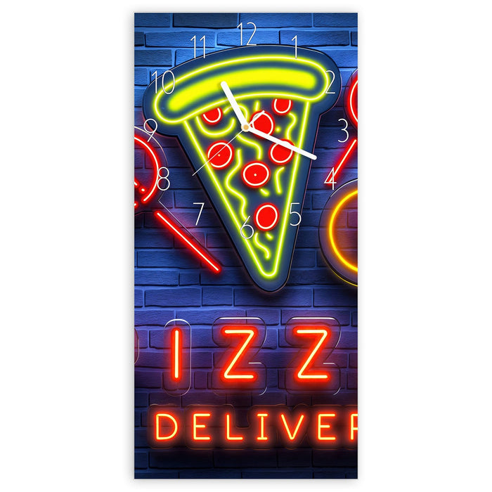 Wanduhr Pizzalieferservice aus Glas – Hochformat 30 × 60 cm mit Ziffernblatt Elegant