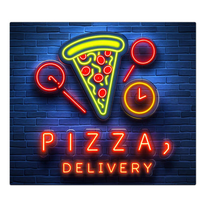 Herdabdeckplatte mit dem Motiv Pizza in Neonlicht