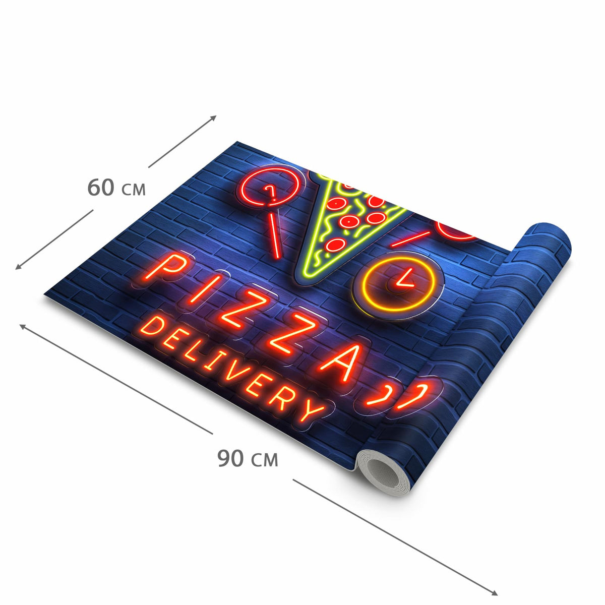 Rutschfester waschbarer Teppich Esstisch mit Motiv Pizzalieferservice in der Grösse 90x240 cm