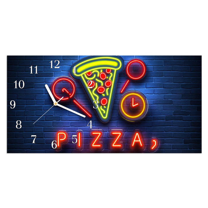 Wanduhr Pizzalieferservice aus Glas – Querformat 60 × 30 cm mit Ziffernblatt Klassisch