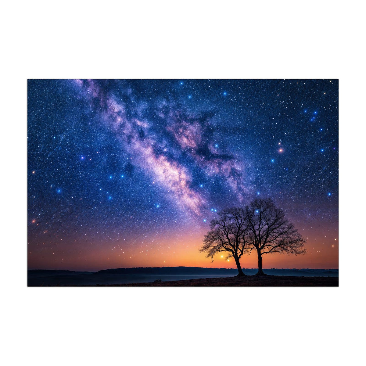 Küchenrückwand aus Glas Baum und Milchstraße im Hochformat, Motiv bildfüllend von vorn